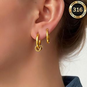 Boucles d'oreilles simples en forme d'anneau rond, deux paires de petites boucles d'oreilles pendantes détachables en acier inoxydable 316 plaqué or et - Product Image 3