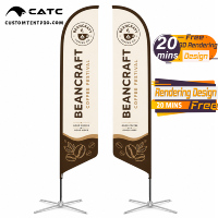 Bendera Bulu Kustom CATC - Kain Rajut Warp 110g Tiang Paduan Aluminium |   Cetak Transfer Panas |   untuk Festival Kedai Kopi di Luar Ruangan