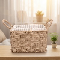 Panier de rangement en corde de papier écologique de luxe fait à la main, doublure en tissu, panier de pique-nique rectangulaire portable pour l'extérieur