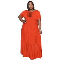 L-5XL 2023 grande taille été femmes manches courtes dames designer nom marque maxi robe plissée