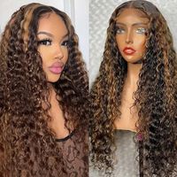 Perruques Lace Front en Cheveux Humains Vierges Bruts, Couleurs Mixtes, Transparentes, Ondulées Profondes, Bouclées, Noir Naturel, Blond, Cheveux Brésiliens