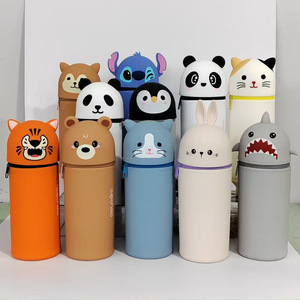 Trousse à crayons verticale en silicone motif Kapibala Chat de dessin animé avec fermeture éclair pour l'école et le bureau - Product Image 2