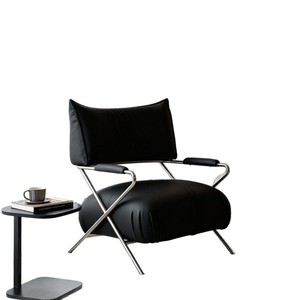 เก้าอี้หนังสไตล์เรโทรพร้อมโครงเหล็กสแตนเลสสำหรับห้องนั่งเล่น ห้องนอน ห้องทำงาน เพื่อการพักผ่อน - Product Image 5