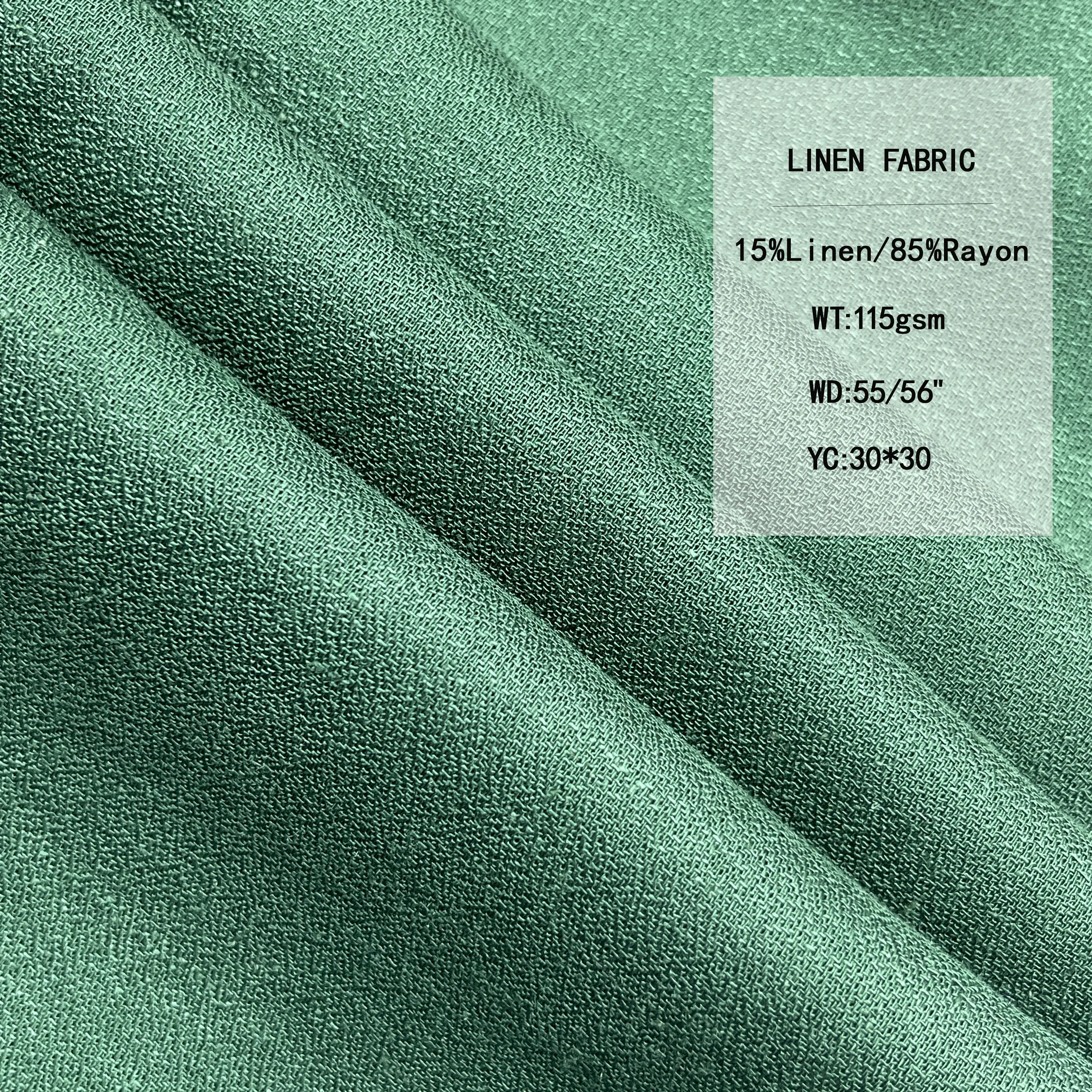Çok renkli seçenek 115GSM 15% keten ve giyim için 85% Rayon kumaş toptan pamuk keten kumaşlar