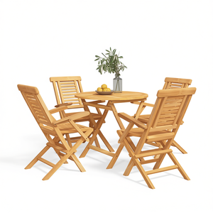 Ensemble de salle à manger de jardin en teck massif, 4 places, pliable, mobilier d'extérieur, style rustique - Product Image 1