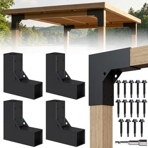 Kits de soportes para pérgola DIY, soportes de esquina en forma de L de 2 vías para estructuras de postes de <span class=keywords><strong>madera</strong></span> de 4 x 4 pulgadas para porche, gazebo, patio trasero - Product Image 1