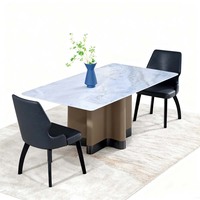 Ensemble de table et chaises de salle à manger en marbre moderne, écologique et imperméable, pour l'école, les petits appartements, les hôtels, 4 personnes, rectangulaire