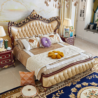 Lit double en pierre de style européen, en cuir sculpté, doux, 1,8 mètre, 2 mètres, luxe, chambre principale, style palais, ensemble de mariage # 1832