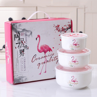 Coffret cadeau d'accessoires de cuisine colorés et abordables, ensemble de 3 bols de rangement en céramique de porcelaine peints à la main avec couvercle pour fruits et aliments