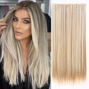 High Quality 24inch Highlight Straight Hair Seamless 5 Clips One Piece Clip In Hair Extension Synthetic Hair Piece for Women