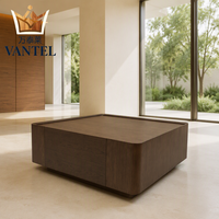 Table basse d'hôtel moderne, table carrée en bois sur mesure avec coins arrondis pour hall d'hôtel, salon et projets de villas