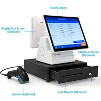 Système de point de vente à double écran ODM blanc 15,6 pouces + 11,6 pouces, caisse enregistreuse pour restaurant, écran tactile tout-en-un, Windows/Android, 1 an