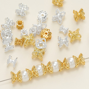 Copper Jewelry Accessories 18K Gold Plated Hollow Flower <b>Bead</b> <b>Settings</b> For Bracelet Making Geometric Shape Beading Supplies - Product Image 1