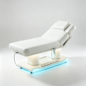 เตียงนวดหน้าไฟฟ้าสีขาว หุ้มหนัง PU ปรับระดับได้ พร้อมไฟ LED ควบคุมด้วยเท้า - Product Image 2