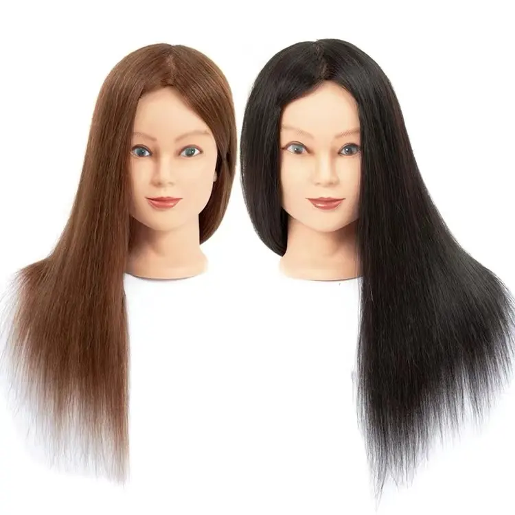 Human Hair Training Head for Hairdressers Cosmetology Mannequin Dummy Doll with Salon Practice Modeling Feature