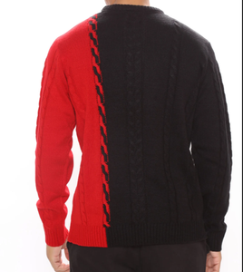 2023 Otoño Invierno logotipo personalizado <span class=keywords><strong>dos</strong></span> colores asimétrico Cable trenzado manga larga pulóver hombres ropa suéter de punto hombres - Product Image 4