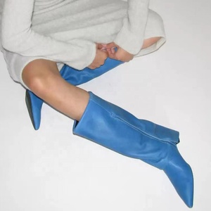 Nouvelles Arrivées Bottines Courtes Thermiques à Bout Pointu pour Femme, Talons Bas, Bottines Mi-Mollet Unies - Product Image 1