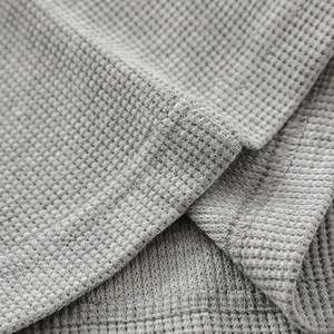 เสื้อยืดถักวาฟเฟิลสำหรับผู้ชายคอกลมผ้าฝ้ายธรรมดาโอเวอร์ไซส์100% - Product Image 3