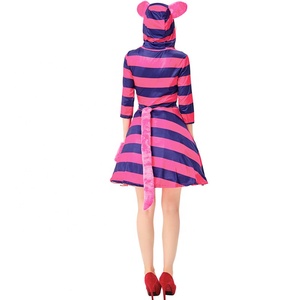 Robe-jupe d'Halloween pour femme, rayée rose et violette, inspirée du <span class=keywords><strong>chat</strong></span> du <span class=keywords><strong>Cheshire</strong></span>, inspirée des films et séries TV, en polyester, en stock, vente en gros - Product Image 3