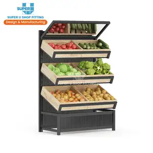 Exhibidor de Frutas de Madera para Supermercado, Exhibidor de Frutas y Verduras para <span class=keywords><strong>Megastore</strong></span>, Exhibidor de Verduras Frescas y Secas para Tienda de Abarrotes - Product Image 1