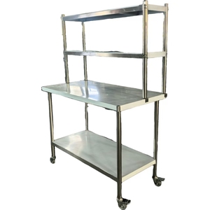 VICTORY KITCHEN Banc de travail en acier pour cuisine commerciale, acier inoxydable 201/304, finition polie, pieds carrés, roulettes, charge de 500 kg/m - Product Image 3