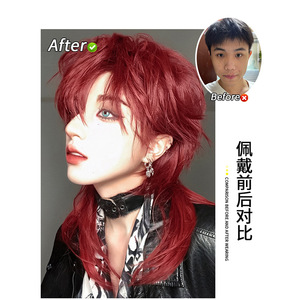 Perruque courte et droite pour homme, style queue de loup, pour cosplay, sans colle, en fibre Kanekalon, couvre-tête complet DM519 24 - Product Image 3