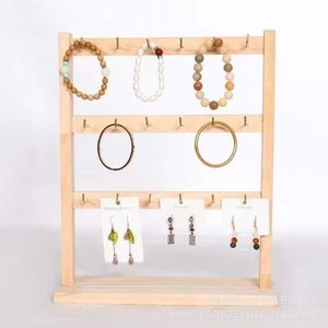 Wooden Jewelry Rack With Hooks 18 Hooks Three Layers <b>Desktop</b> Display <b>Stand</b> For Earrings Bracelets Storage Organizer - Product Image 3