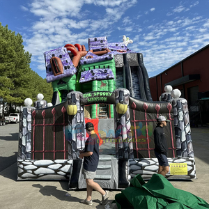 Giant outdoor commercial bouncy castle combo bouncer jump huanted <b>house</b> halloween <b>inflatable</b> skull slide for kids - Product Image 5
