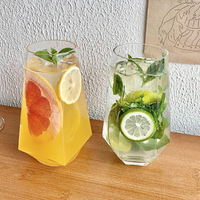 Verre à boire hexagonal transparent pour jus et café – Tumbler élégant pour fêtes et usage quotidien