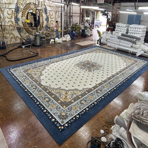 Alfombra de lana con patrón de flores hecha a mano de alta calidad, diseño personalizado para sala de reuniones, alfombra azul beige - Product Image 2