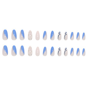 <span class=keywords><strong>Faux</strong></span> <span class=keywords><strong>ongles</strong></span> en forme d'amande, Style INS européen et américain, bleu mer, léopard, presse sur les <span class=keywords><strong>ongles</strong></span>, plein de diamants - Product Image 2