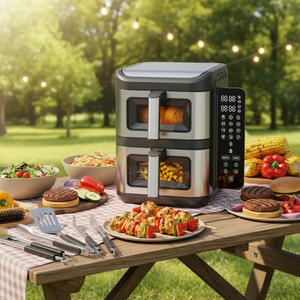 Four à <span class=keywords><strong>friture</strong></span> à air double panier 11L (5.5L+5.5L) avec 12 fonctions <span class=keywords><strong>de</strong></span> cuisson, technologie Fry Force 360, grille antiadhésive, prise VDE 220V - Product Image 4