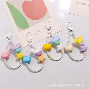 Nuevo llavero de estrella de cinco puntas Chubby, accesorio de cadena con cuentas de colores frescos, colgante de funda para auriculares - Product Image 1