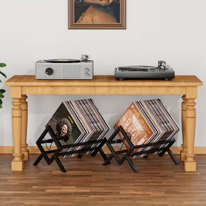 Supporto Pieghevole in Legno e Ferro per Dischi in Vinile con Barra Divisoria, per Conservazione Rapida di 80-100 LP - Product Image 6