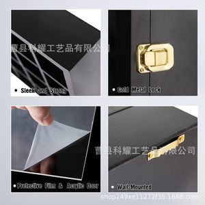 Vitrina de madera para botellas de licor, rectangular, negra, para montar en la pared, con compartimentos para almacenamiento y exhibición - Product Image 2