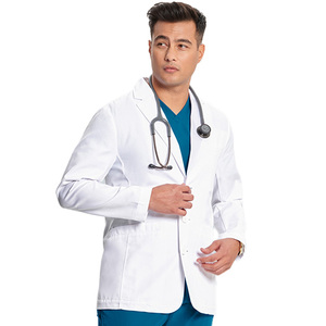 Bata de laboratorio de seda clásica moderna con solapas con muescas Tela tejida Doctor Scrub Sets Consulta OEM para hospitales Impreso personalizado - Product Image 5