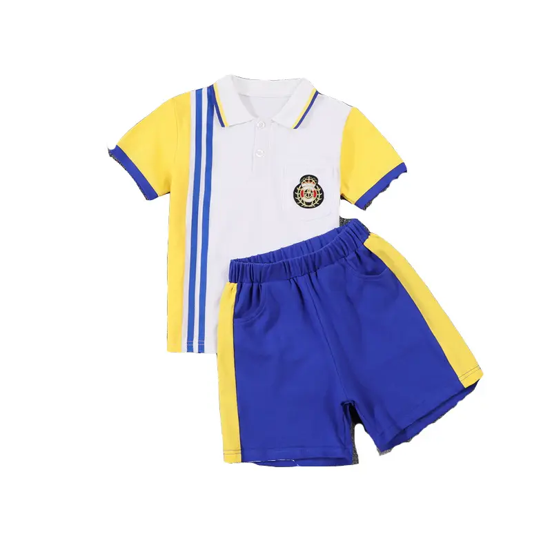 Uniformes deportivos personalizados para niños y niñas, uniforme escolar americano de dos piezas, 100% algodón, venta al por mayor