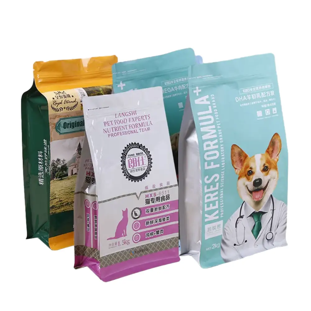 กระเป๋าบรรจุภัณฑ์อาหารสำหรับสุนัขพร้อมซิปเปิดปิดได้ทำจากพลาสติกรูปกระต่ายนกด้านบนกำหนดได้เอง