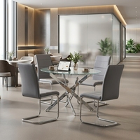 Ensemble de table et chaises de salle à manger rectangulaire moderne, table en verre, structure en fer, meubles de salle à manger blancs