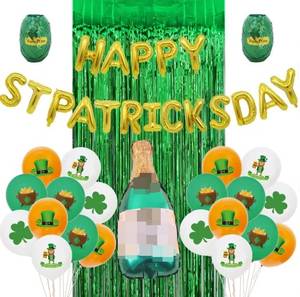 Ballons en feuille pour fête de la Saint-Patrick, trèfle, Irlande, ballons en latex imprimés à l'hélium, cadeau, ruban de décoration en paillettes vertes - Product Image 1