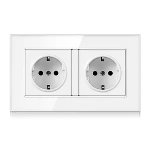 EU standard German wall power dual socket tempered glass panel plug AC220~250V 16A wall plug socket