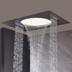 Light Luxury Brushed Copper Square LED Digital Display Wall-mounted Shower <b>Set</b> Waterfall <b>Spray</b> Smart Features Hotel FL-B021 All- - Product Image 1