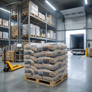 Granulés de bois de pin, briquettes de bois, sac de 15 kg, 1 % de cendres, 1 % d'humidité, pour système de chauffage, prêt à être expédié - Product Image 1