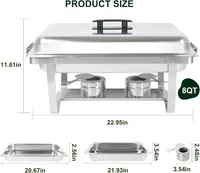 Luxe 8QT rechthoekige roestvrijstalen chafing dish buffetset met voedsel & water voor hotel, restaurant, tafeldecoratie, feestjes en catering