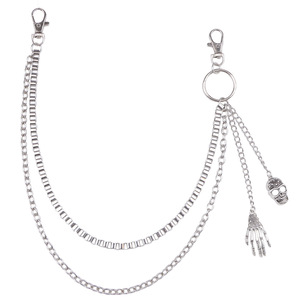 Cadena de cintura con diseño de esqueleto, cadena de metal de doble capa con colgante de calavera y mano fantasma, accesorio de moda estilo Hip Hop para Halloween - Product Image 5