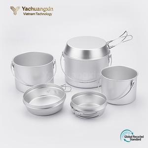 Ensemble de cuisine de camping en aluminium pour l'extérieur, casserole portable avec couvercle, poêle à frire, design minimaliste pour pique-nique et randonnée - Product Image 5