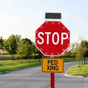 Led Traffic Sign Solar Factory Sale AC Solar Powered Led Stop Traffic Road Warning Sign