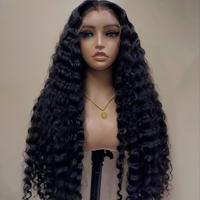 Perruques Lace Front Closure HD 13x4 à Ondulations Profondes Longues Noires Naturelles, Perruque Sans Colle, 100% Cheveux Humains Bruts Vierges Brésiliens pour Femmes