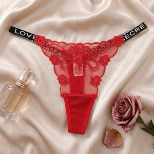 Culottes sexy taille basse en dentelle brodée florale pour femmes, respirantes, séchage rapide, avec bandeau fin, lingerie et sous-vêtements en gros - Product Image 2
