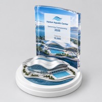 Neelpure W028 Plaque en cristal K9 avec modèle de stade imprimé en 3D et base ronde, récompense pour l'inauguration d'une arène, souvenir d'événement sportif